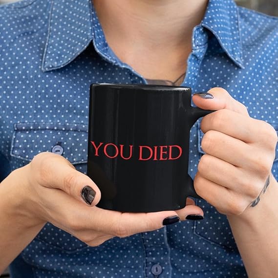 Dark Souls 'You Died' Meme Mug, Insulated 15 Oz Black Stainless Steel Novelty Coffee Mug, Gamer Gift, Geek Mug, Modern Style, 11 Fl Oz