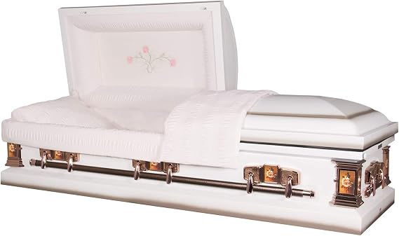 Titan Casket - Paris Rose Steel Casket with Pink Crepe Interior - Handcrafted Funeral Casket, White