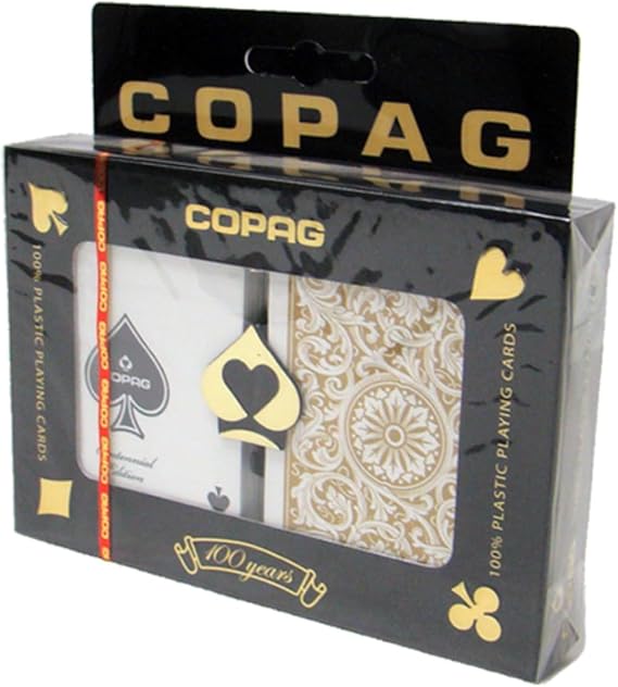 2 Deck Set of Washable Copag Plastic Playing Cards with Bonus Cut Card - Choose Colors & Style! (Black/Gold)