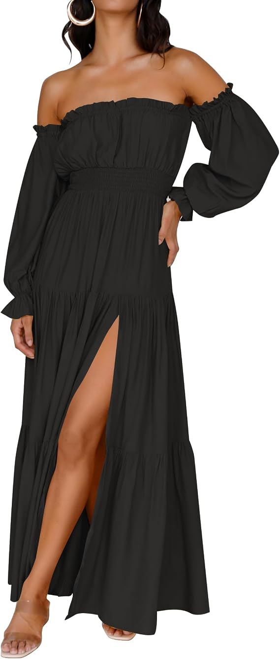 ZESICA Womens Fall Long Sleeve Boho Off Shoulder Maxi Dresses