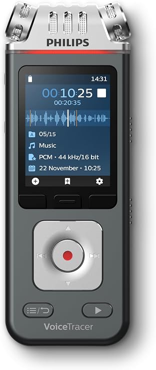 Philips DVT6115 VoiceTracer Voice Recorder 3 HiFi Microphones Optimised for Music Recording Includes Sembly AI Test License: Transcription & AI Summaries