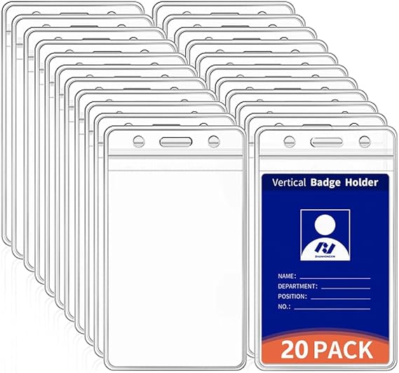 20 Pack Extra Thick Vertical ID Badge Holder Clear ID Card Holder for Breakaway Lanyard, Key Card Holder Plastic with Waterproof Resealable, Name Tag Badge Protector for Office School