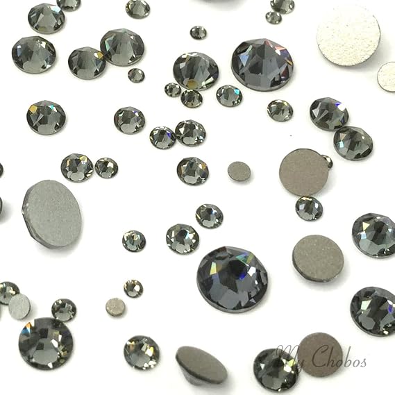144 pcs Black Diamond (215) Swarovski Crystal Flatbacks Assorted Mix Sizes | 2088 XIRIUS 2058 Round Rhinestones Gems 2mm to 6mm ss5 ss7 ss9 ss12 ss16 ss20 ss30 Foiled No-Hotfix Nail art Made in Austria