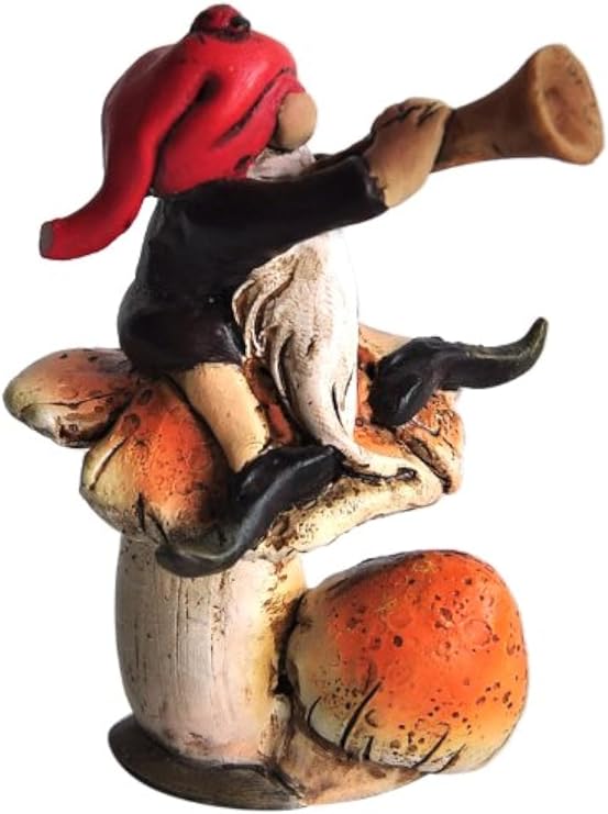 Top Collection Miniature Fairy Garden and Terrarium Gnome Playing Horn on Mushroom Statue