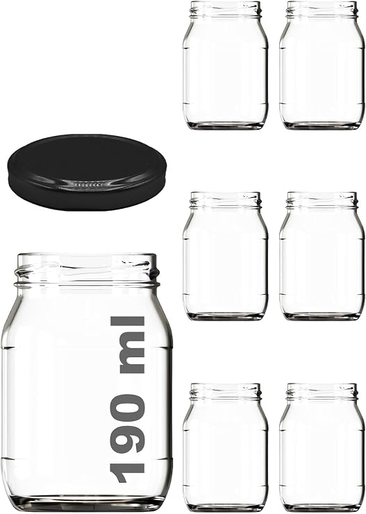 190 ml Metal Black Canned Jar with Lid 190 Cc Transparent Baby Food Jar 6 Pieces