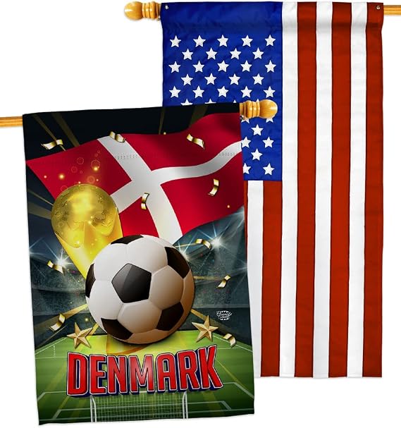 World Cup Denmark American Flag Banner Pack Patio Porch Lawn Garden Room Decorations Outdoor Tapestry Yard Signs Art FIFA Team Qatar Trophy Soccer Game Football Gifts, Made in USA