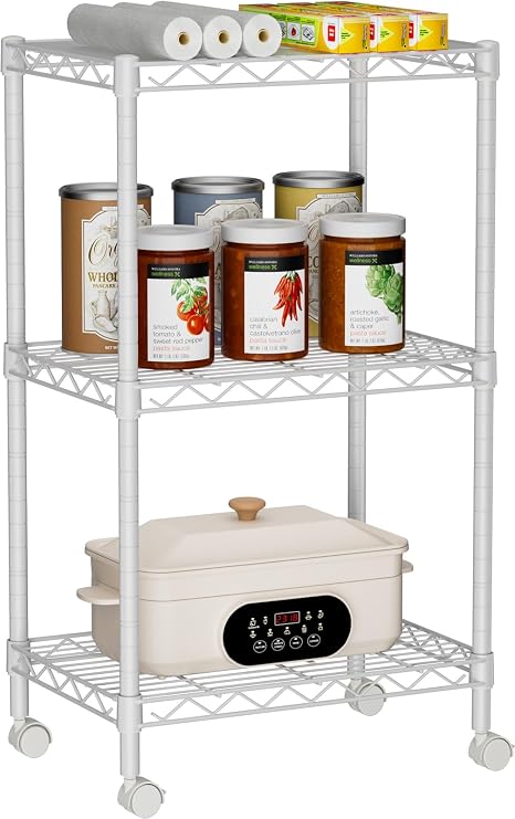 Golpart Small Shelves Storage Wire Metal Adjustable Shelf Unit with Wheels
