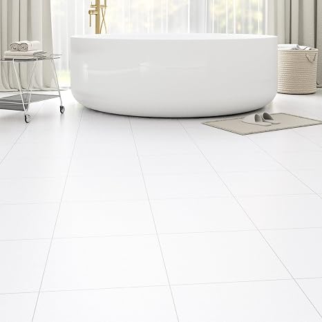 Peel and Stick Floor Tile 20-Pack 20 Sq.Ft Matte Pattern Flooring, 12 x 12 Self Adhesive Vinyl Flooring DIY for Kitchen, Bathroom, Laundry, Pure White