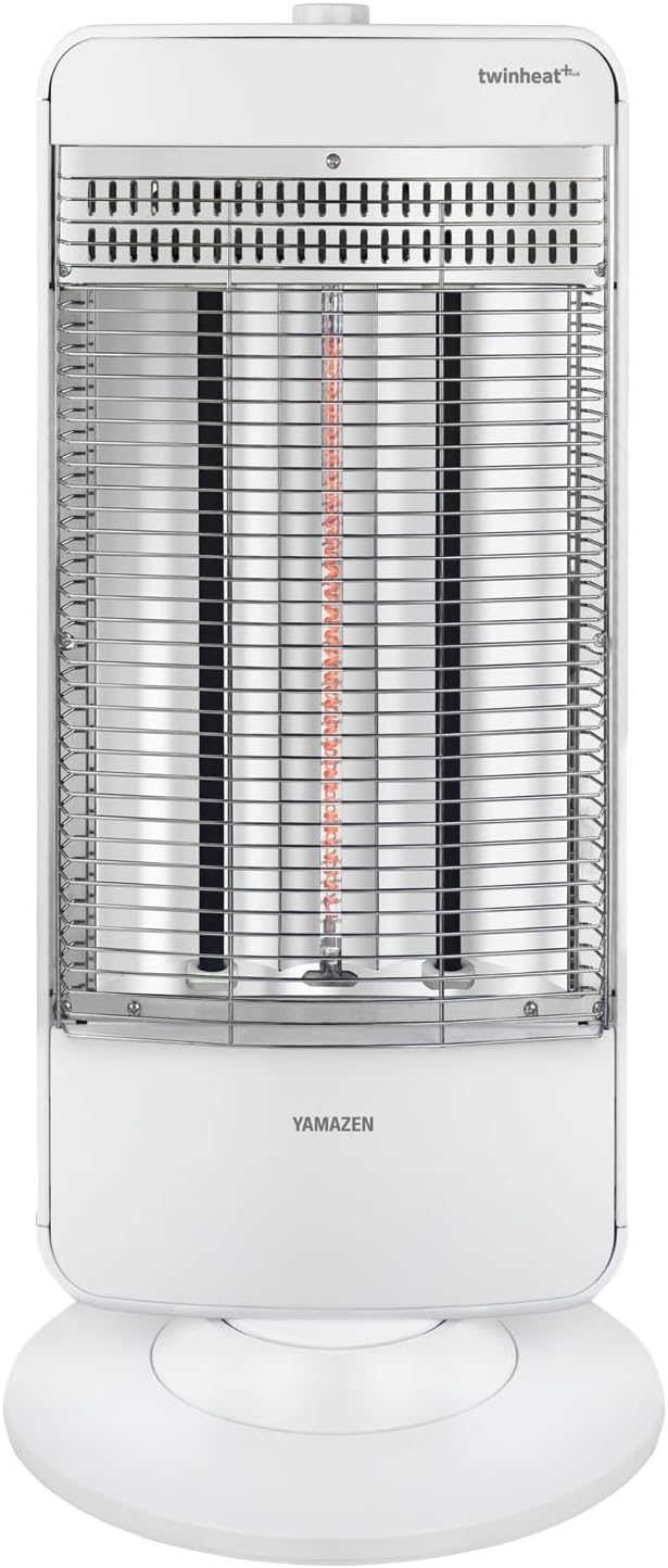 Yamazen DBC-L122MW Quick Heating Carbon Heater  Far Infrared Seeds Heater, Equipped with Twin Heat Plus 1200W750W300W 300W 3 Stage Switching, Automatic Oscillating Function, Matte White