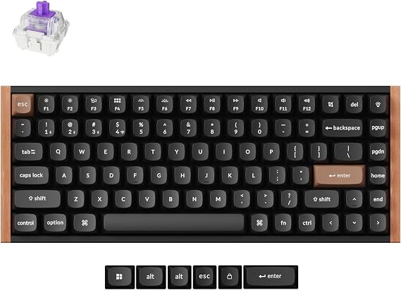 Keychron K2 HE QMK Wireless Gaming Custom Mechanical Keyboard, 2.4 GHz/Bluetooth/Wired 75% Layout Hot-Swappable Programmable RGB Backlit Gateron Magnetic Switches for Mac Windows, Wood Frame-Black