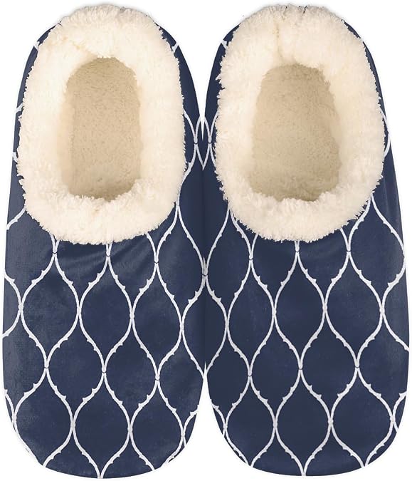 House Slippers for Women Men Gray Moroccan Geometric Pattern Indoor Slippers Non-Slip Fuzzy Feet Slipper Winter Warm House Shoes, Women 5-6/Men 3-4