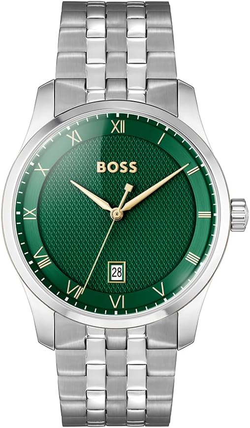 BOSS Analogue Quartz Watch for Men Principle Collection with Leather or Stainless Steel Strap, Available in Black, Brown, Blue, Green and Grey