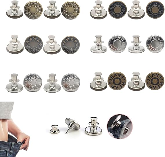 12 Pcs Buttons for Jeans,Adjustable Pant Waist Tightener,No Sew and No Tools Instant Jean Button Pins for Pants, Simple Installation, Reusable and Adjustable (Style 4)