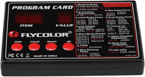 Goolsky Flycolor Programing Card for RC Cars ESC Electronic Speed Controller