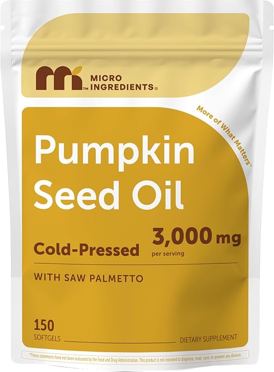Micro Ingredients Pumpkin Seed Oil with Saw Palmetto, 150 Softgels | Cold Pressed, Pure Virgin Oil, Essential Fatty Acids, Phytosterols | Natural Herbal Supplement | Non-GMO