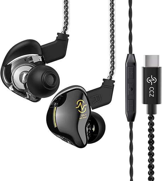 CCZ USB C Headphones in Ear Monitor Wired Earbud, 1DD HiFi Bass Immersive Sound Usbc Earphones, for Samsung S23 FE S22/ iPhone 15(Plus/Pro/Pro Max) CCZ Coffee Bean (Black Mic-Type C)