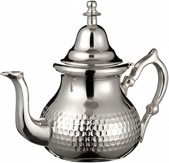 Moroccan Teapot Silver Maillechort Large 800ml Up to 6 Glass Hand Hammered | Authentic hammered teapot, integrated 7-hole filter, free teapot handle mitt.