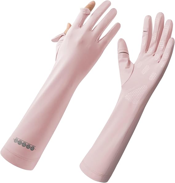 15-inch Extended Sun Gloves For Women UV Protection Touchscreen Arm Sun Driving Gloves for Cycling Hiking Golfing Outdoor Activities (Pink)