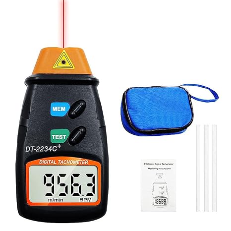Digital Laser Tachometer Gauge 2.5-99,999RPM, AIOMEST RPM Meter Non-Contact | 0.05% High Accuracy, Handheld Tach Tester for HVAC Engine Motor/ Mower Lathe/ RC, Speed Reader w/ Reflective Tape, Data Log