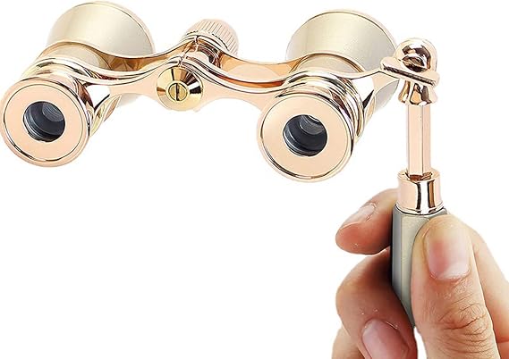 BLACKICE Opera Glasses, 3X25 Theater Binoculars, Mini Compact Opera Glasses with Adjustable Handle, Portable Binoculars for Women Adults Kids, Ideal for Concert Theater Opera (Golden with Handle)