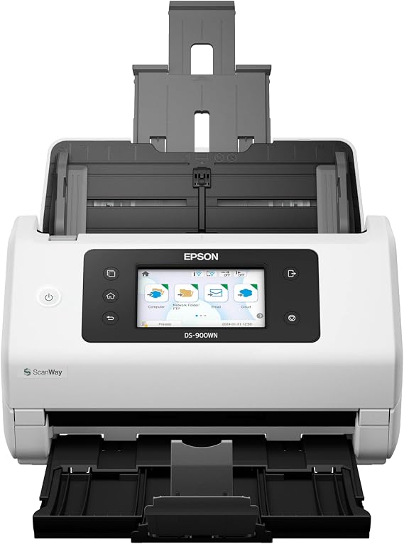 Epson DS-900WN EdgeLink High-Speed Wireless Network Color Document Scanner | Duplex Auto Feed 70 ppm 100-Sheet ADF 4.3 in Touchscreen for Computers and Laptops