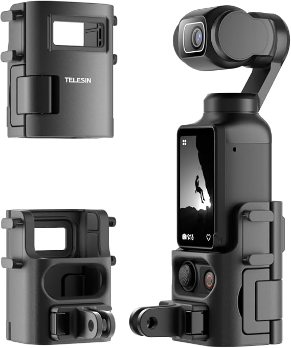 TELESIN DJI Osmo Pocket 3 için Genişletme Adaptörü – Çift soğuk koruma kafesi, çıkarılabilir çift pençeli adaptör (ön/arka anahtarı) ve Pocket için güvenlik kilidi
