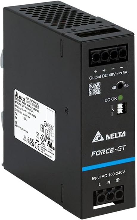 Delta Electronics DRF-12V240W1GBA DIN Rail Power Supply, 12V 240W, 90-264VAC Input, Single Phase, 20A Output