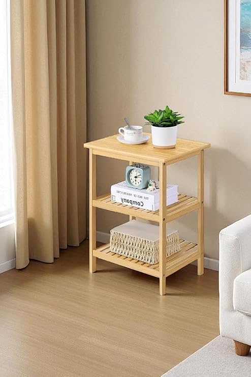 Digithome Bamboo 3 Shelves Nightstand Side Table Dresser Organizer Middle Coffee Table DB-0024