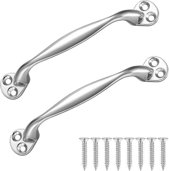 2Pcs Door Pull Handles, Zinc Alloy Gate Handle, Retro Bow Sliding Door Handles with 8 Screws for Barn Shed Garage Cabinet - 129 mm (Silver)