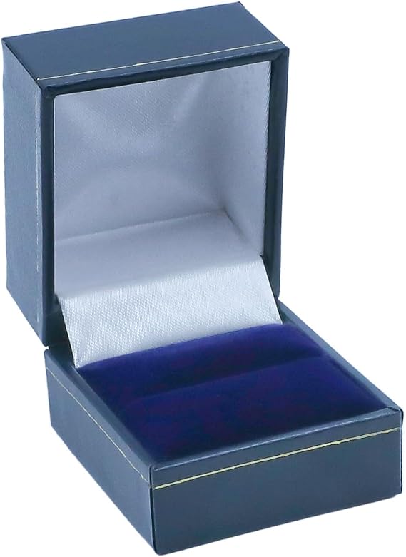 Noble Pack Eco-Friendly Ring Box – Navy Blue Jewellery Gift Box with Leatherette & Paper-Covered Exterior, Gold Accent, Velvet Insert & Satin Lined Lid – Luxury Wedding Ring Box for Engagement & Gift
