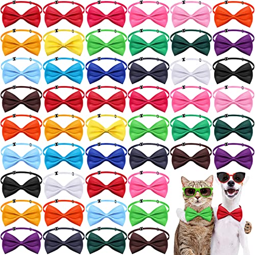 200 Pieces Dog Bow Ties Bulk with Adjustable Collar Puppy Neck Tie Grooming for Small Medium Pets Cats PartyMixed Colors