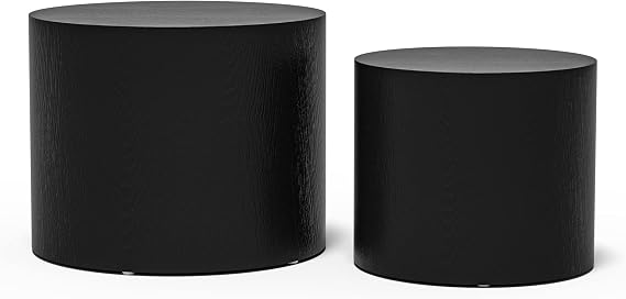 Round Coffee Table, Round Wood Barrel End Table Side Table for Living Room Bedroom Office Studio, Fully Assembled (Black3)