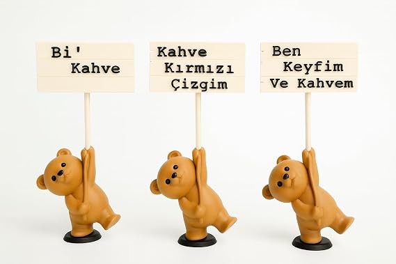 Sevimli Dekoratif Ayıcık Bi Kahve 3'lü Set – Modern Ev Aksesuarı Hediyelik Eşya Masa Üstü Süs