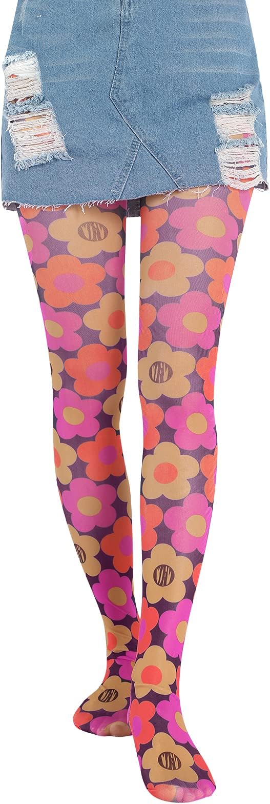 Woman Y2K Sheer Tights Mesh Pantyhose Long Stockings Tie Dye Colourful Patterned Tight Skinny Leggings