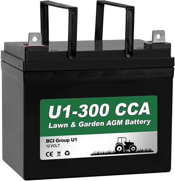 WEIZE Lawn Garden AGM Battery, 12V 300CCA BCI Group U1 SLA Starting Battery for Lawn, Tractors and Mowers, Compatible with John Deere, Toro, Cub Cadet, and Craftsman