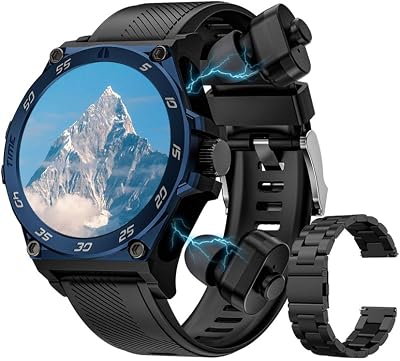 MIDDOW Military Smart Watch with Earbuds for Men MakeAnswer Calls, Fitness Tracker and Sleep Monitor, Round 1.53 HD Big Screen, 100 Sports Modes, Compatible with iOS & Android Phones Blue