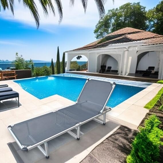Gray Luxury Folding Sun Lounger Aluminum