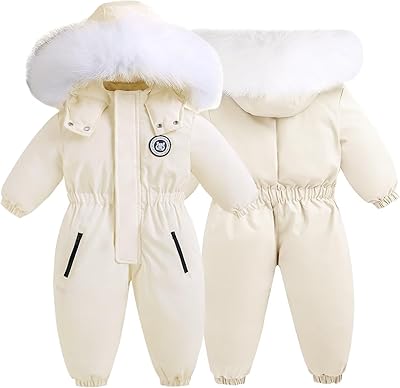 BYFRI Toddler Snowsuit Baby Boys Girls One Piece Winter Outfit Infant Ski Suit Thick Fleece Coat Hoodies 2T-5T Warm Jumpsuit