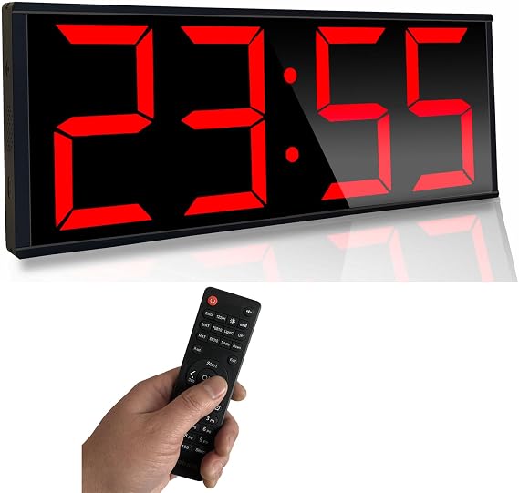 17.3 Huge Digital Wall Clock, Home Gym Interval Workout Timer Clock, with Seconds Countdownup, Stopwatch, 8-Alarms, 7-Color Night Light for TabataHIITMIITEMOMFGBBoxing Red