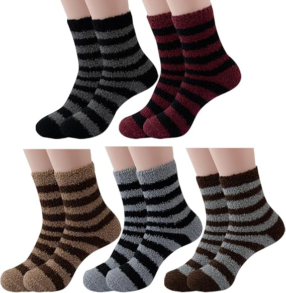 5 Pairs Mens Fluffy Socks Fuzzy Bed Socks Crew Warm Socks Soft Winter Socks Warm Thermal Sleep Socks Multicolor