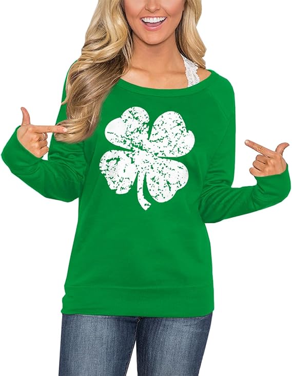 For G and PL Women's St. Patrick's Day Green Long Sleeve Sweatshirt Funny Casual Shamrock Irish Shirt S - 3XL