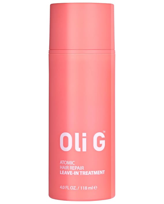 Oli G Atomic Hair Repair Leave In Treatment for Women Anti Frizz Hair Treatment Cream with Oligopeptides & Botanical Proteins Conditioning, Moisture & Strengthening Formula - All Hair Types - 4oz