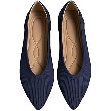 TINGRISE Women's Flats Shoes Pointed Toe Knit Ballet Comfortable Dressy Slip On Flat Navy 7.5UK