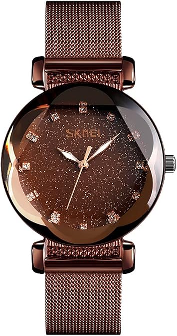 Gosasa Elegant Womens Quartz Watch, Crystal Dial Stainless Steel Mesh Watch