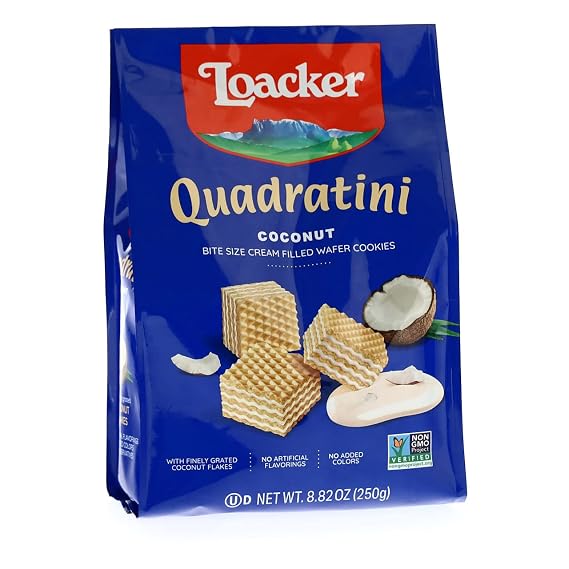 Quadratini Premium Coconut Wafer Cookies 250g/8.82 oz.