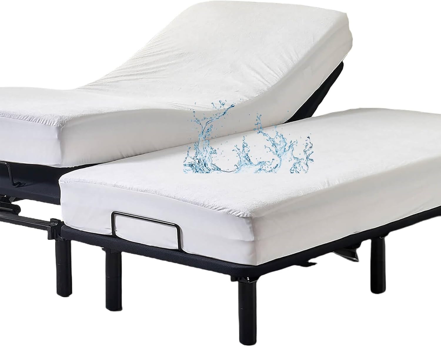 Kingnex Waterproof Split King Mattress Protector for Adjustable Beds Noiseless Soft Bamboo Viscose Terry Surface Fitted Matress Cover with Deep Pocket
