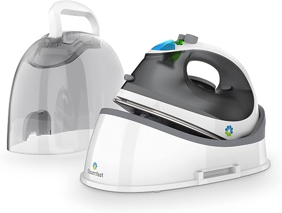 Steamfast SF-760 Portable Cordless Steam Iron, With Carrying Case, Non-Stick Sole Plate, White