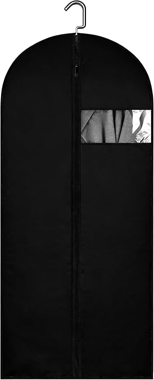 65-Inch Garment Bags for Hanging Clothes, Clear Window Dust-Proof Suit Bags for Suits Coats Dresses - Closet Storage & Travel Garment Covers (Black)
