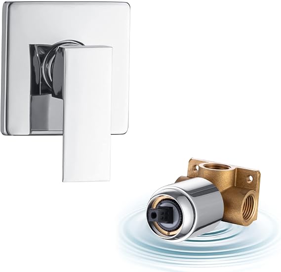 Wall Mount Bathroom Shower Valve Single Handle Valves Mixer Hot and Cold Mixer Single Function Shower Handle Valve Trim Kit 4.3 Inch Cover Plate, Chrome