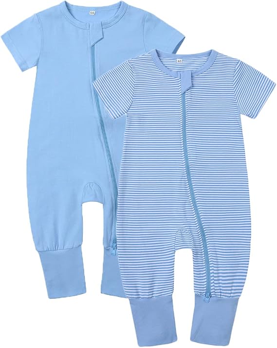 Feidoog Toddler 2 Pack Baby Zipper Rompers Cotton Short Sleeve One Piece Jumpsuit Outfits